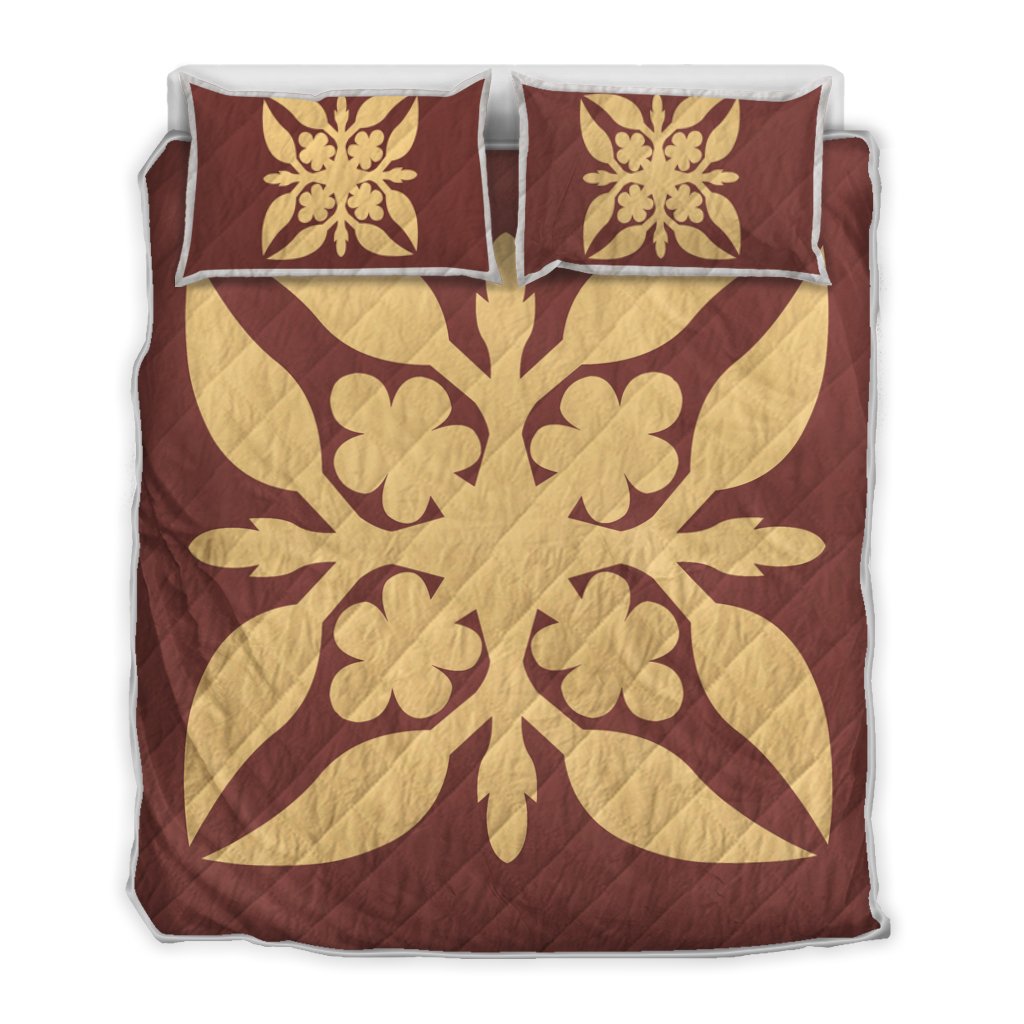 Hawaiian Royal Pattern Quilt Bed Set - Coral - G1 Style - AH Coral - Polynesian Pride