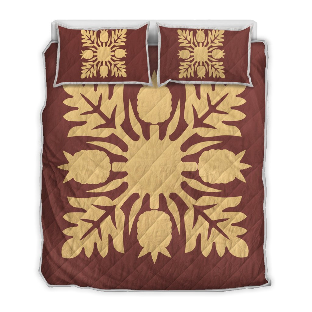 Hawaiian Royal Pattern Quilt Bed Set - Coral - N1 Style - AH Coral - Polynesian Pride