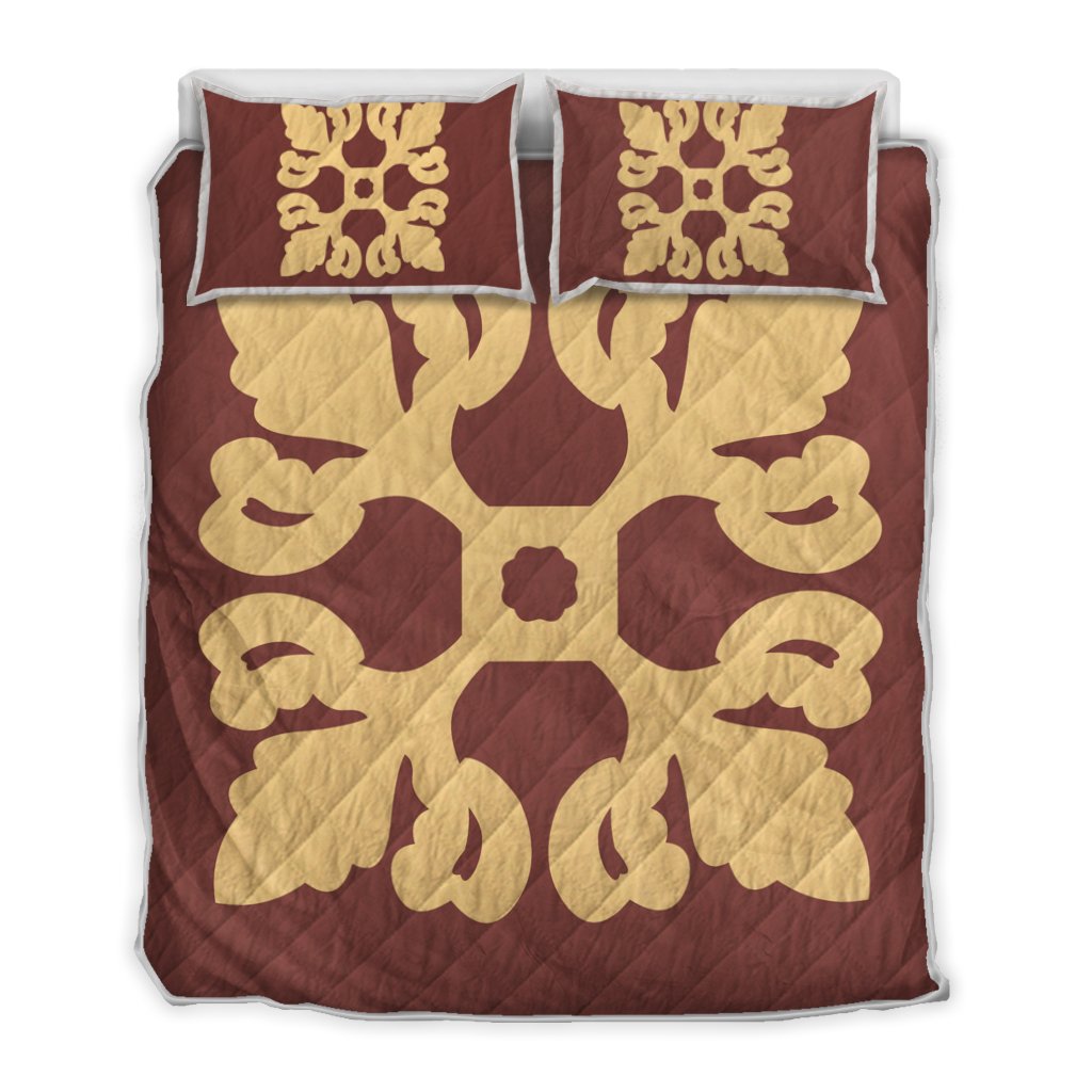 Hawaiian Royal Pattern Quilt Bed Set - Coral - M1 Style - AH Coral - Polynesian Pride