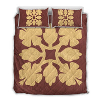 Hawaiian Royal Pattern Quilt Bed Set - Coral - C1 Style - AH Coral - Polynesian Pride