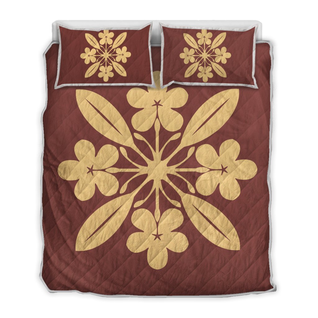 Hawaiian Royal Pattern Quilt Bed Set - Coral - L1 Style - AH Coral - Polynesian Pride