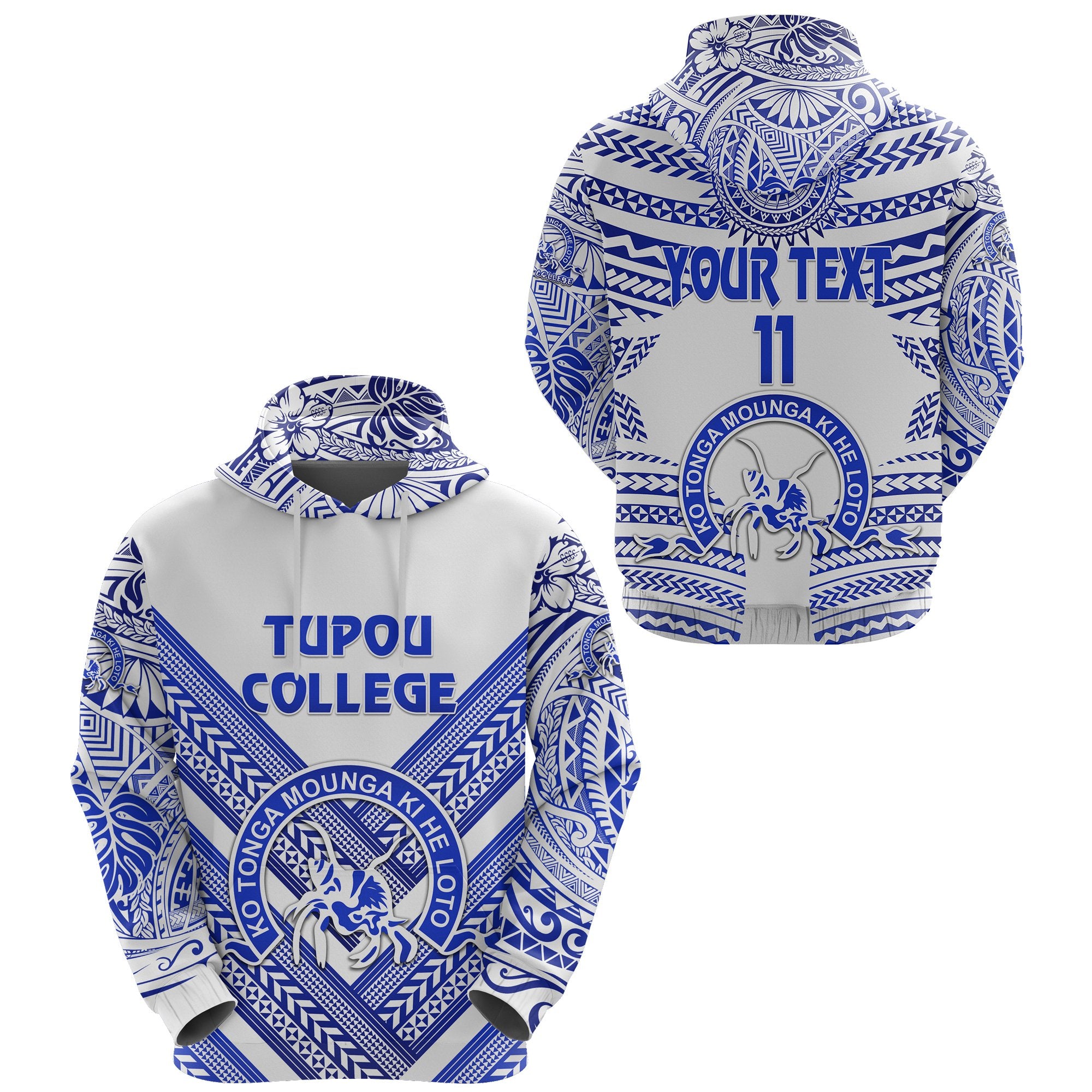 Custom Kolisi Ko Tupou College Tonga Hoodie Creative Style White, Custom Text and Number Unisex Blue - Polynesian Pride