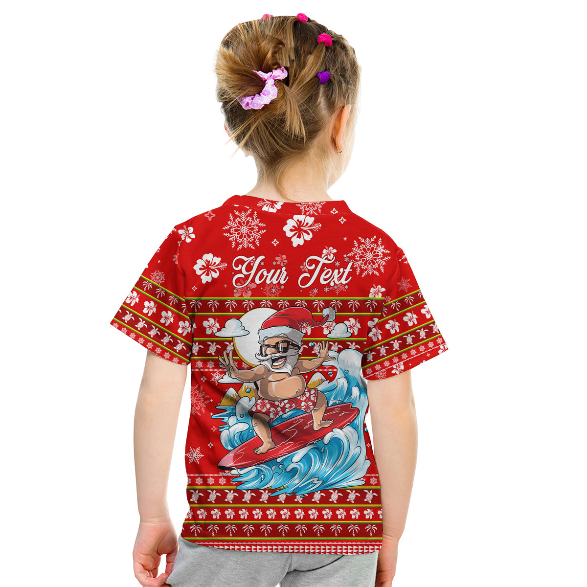 Custom Hawaii Christmas Santas Surf Mele Kalikimaka T Shirt LT2 Kid RED - Polynesian Pride
