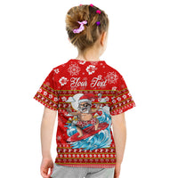 Custom Hawaii Christmas Santas Surf Mele Kalikimaka T Shirt LT2 Kid RED - Polynesian Pride