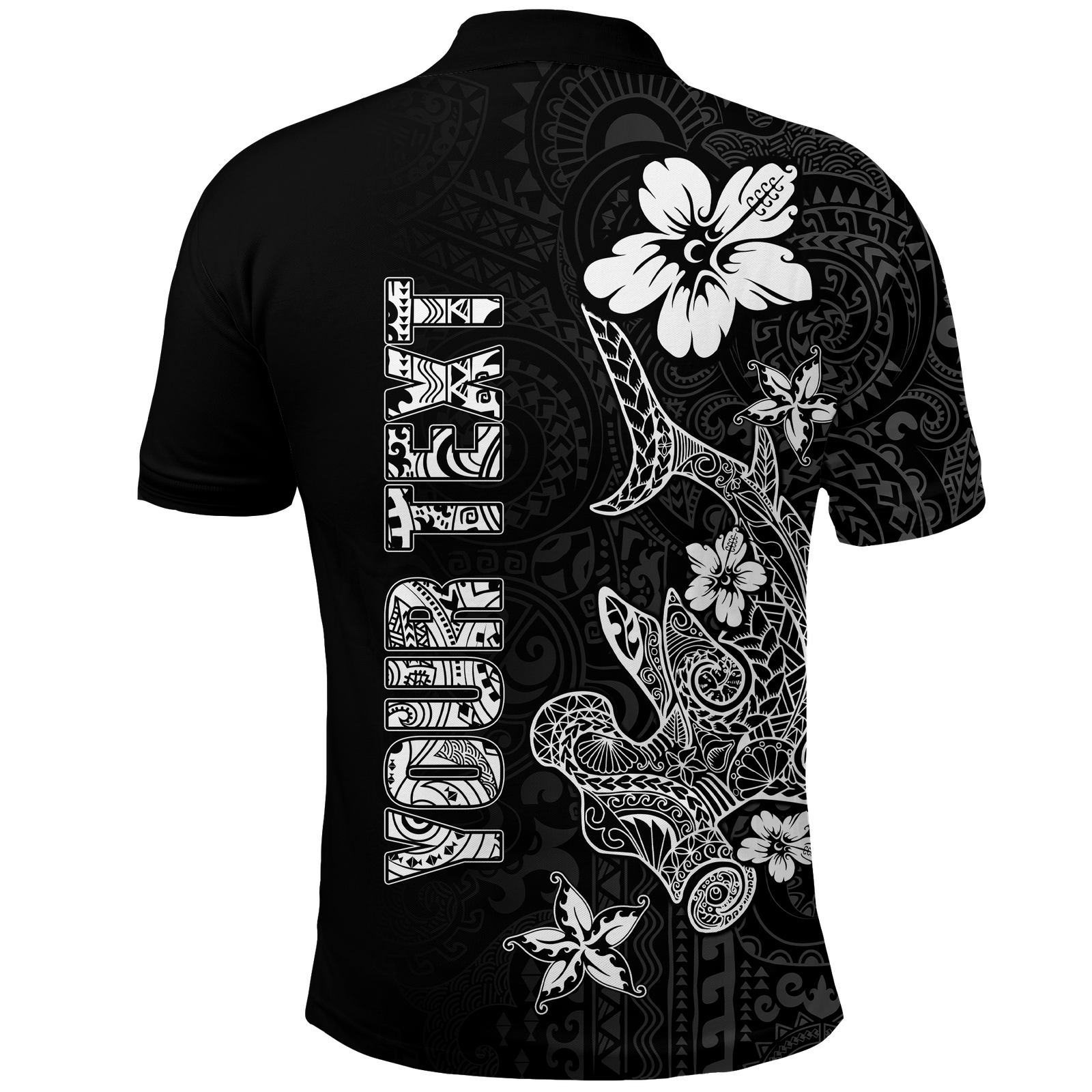 Custom Hawaii Hammerhead Shark Hibiscus Hawaii Pattern Polo Shirt LT2 BLACK - Polynesian Pride