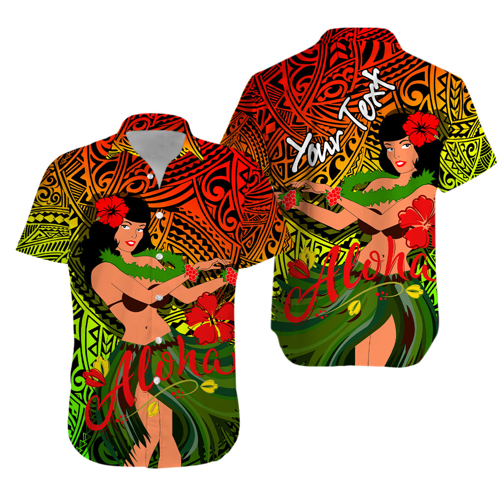 (Custom Personalised) Hawaii Hula Girl Reggae Hawaiian Shirt - LT2 Unisex REGGAE - Polynesian Pride