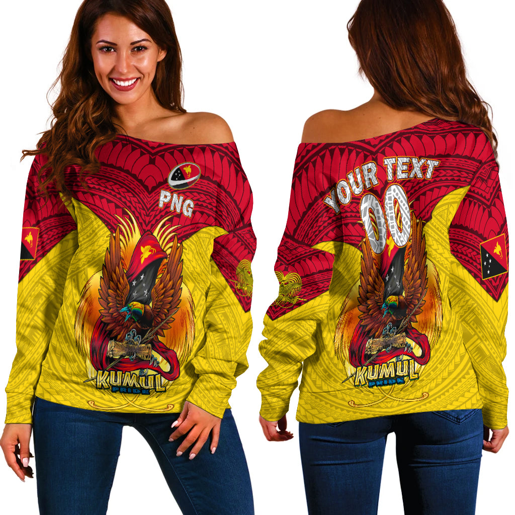 (Custom Personalised) Papua New Guinea Rugby Kumul Pride Women Off Shoulder Sweater - LT2 Women YELLOW - Polynesian Pride