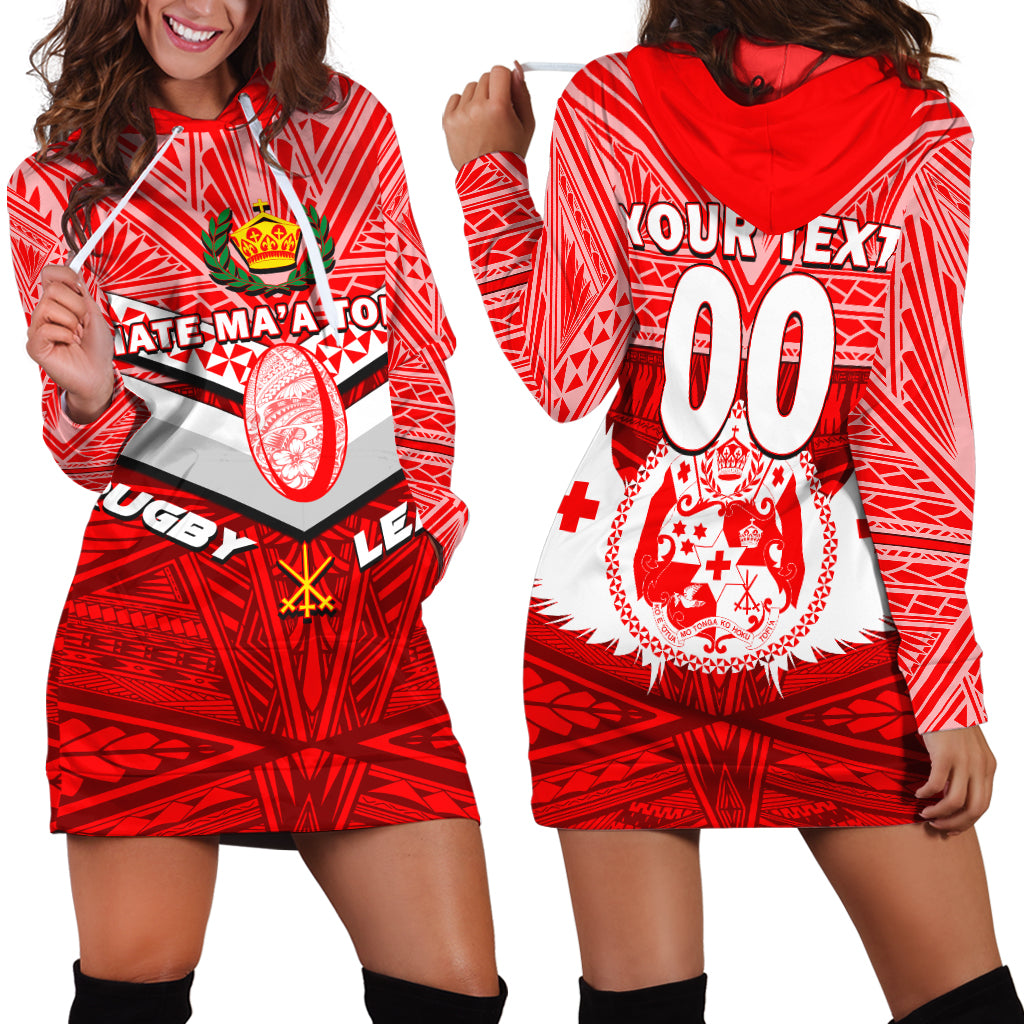 (Custom Personalised) Tonga Rugby Mate Ma'a Tonga Tapa Pattern Hoodie Dress - LT2 RED - Polynesian Pride