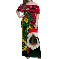 (Custom Personalised) Vanuatu Christmas - Joyeux Nol Santas God Yumi Off Shoulder Long Dress - LT2 Women PURPLE - Polynesian Pride