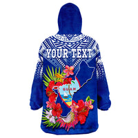 (Custom Personalised) Guam Chamorro Guaman Latte Stone Tropical Flowers Blue Version Wearable Blanket Hoodie LT14 - Polynesian Pride