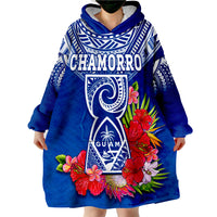 (Custom Personalised) Guam Chamorro Guaman Latte Stone Tropical Flowers Blue Version Wearable Blanket Hoodie LT14 - Polynesian Pride