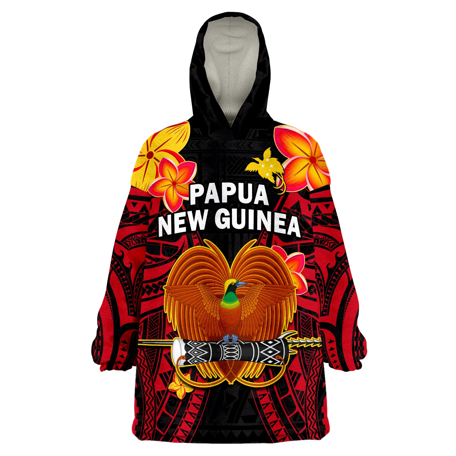 (Custom Personalised) Papua New Guinea PNG Bird Of Paradise Polynesian Pattern Wearable Blanket Hoodie LT14 Unisex One Size - Polynesian Pride