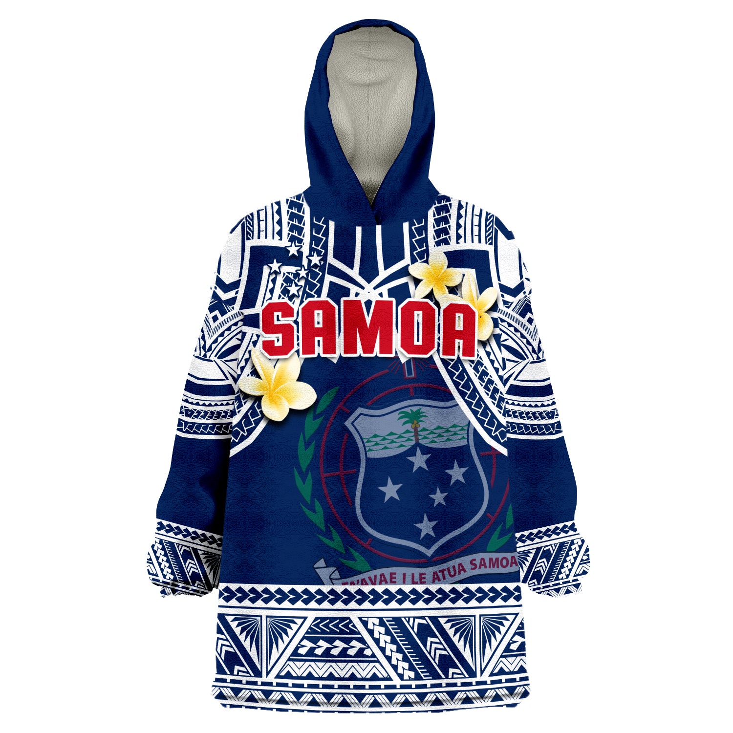 (Custom Personalised) Samoa Samoan Plumeria Flowers Mix Polynesian Pattern Wearable Blanket Hoodie LT14 Unisex One Size - Polynesian Pride