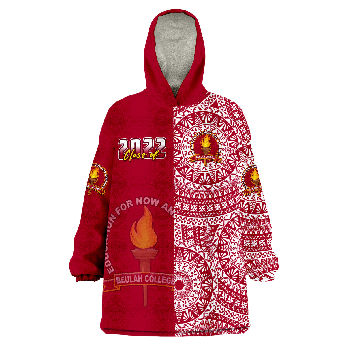 (Custom Text And Number) Beulah Tonga College Class Of Year Tongan Ngatu Pattern Wearable Blanket Hoodie LT14 Unisex One Size - Polynesian Pride
