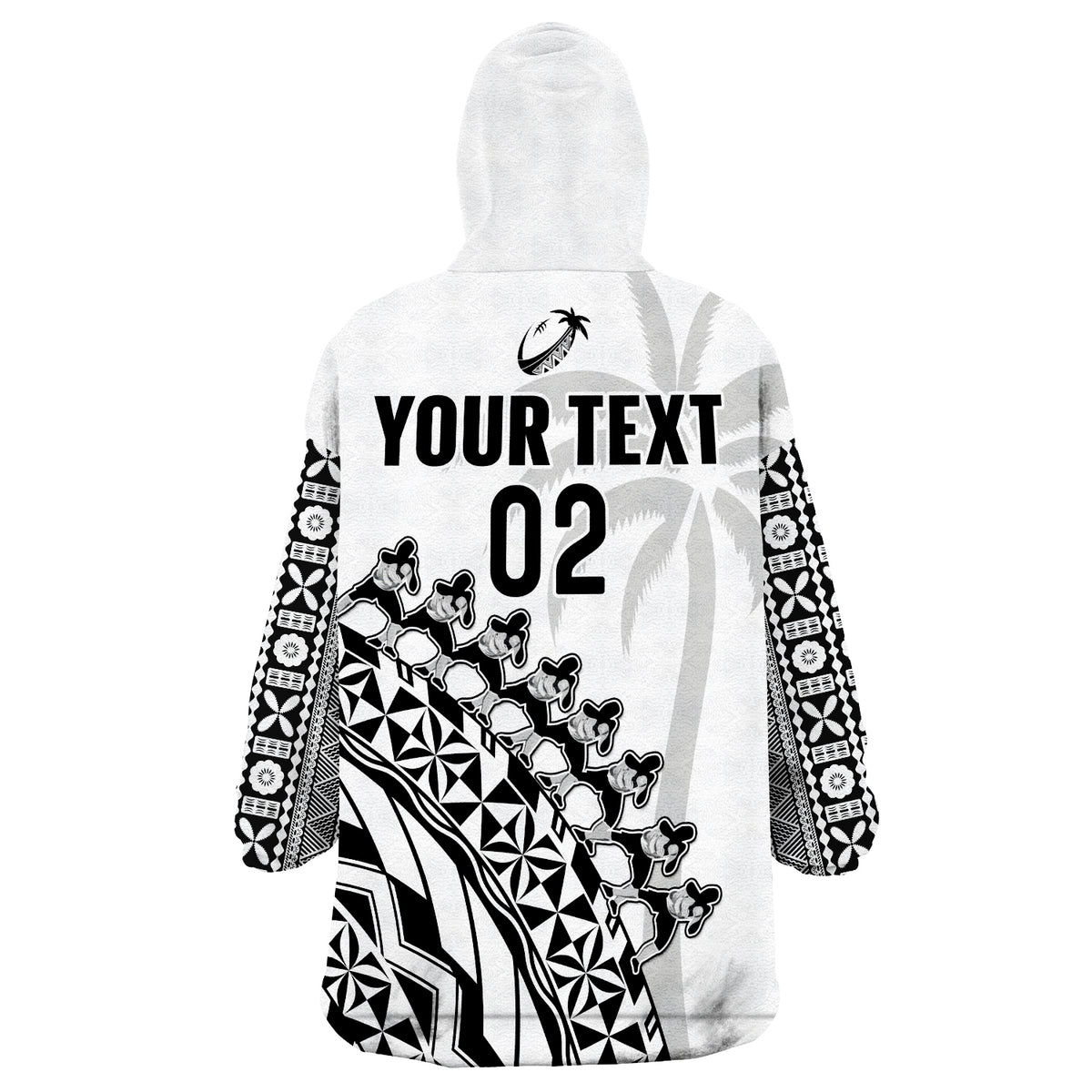 (Custom Text And Number) Fiji Rugby Fijian Cibi Dance Tapa Pattern White Wearable Blanket Hoodie LT14 - Polynesian Pride