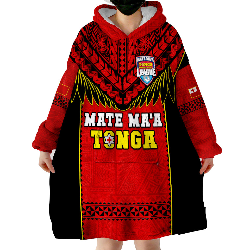 (Custom Text And Number) Tonga Rugby Mate Maa Tonga Pacific Ngatu Black Wearable Blanket Hoodie LT14 - Polynesian Pride
