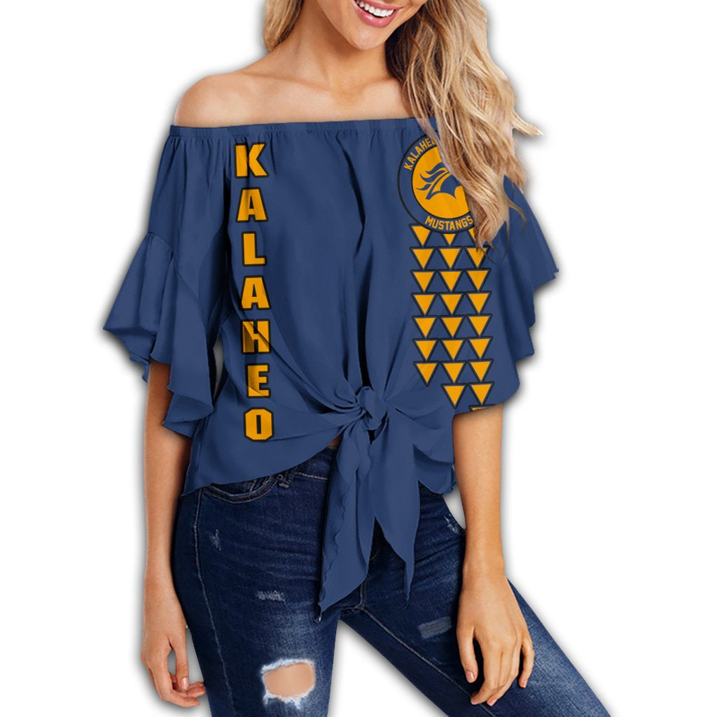 (Personalised) Hawaii - Kalaheo High Custom Your Class Off Shoulder Waist Wrap Top AH Female Blue - Polynesian Pride