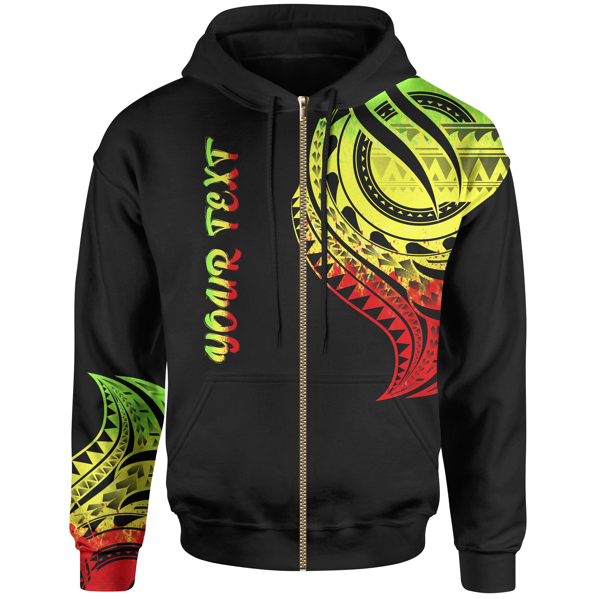 Nauru Custom Zip Hoodie Nauru Tatau Reggae Patterns Unisex Black - Polynesian Pride