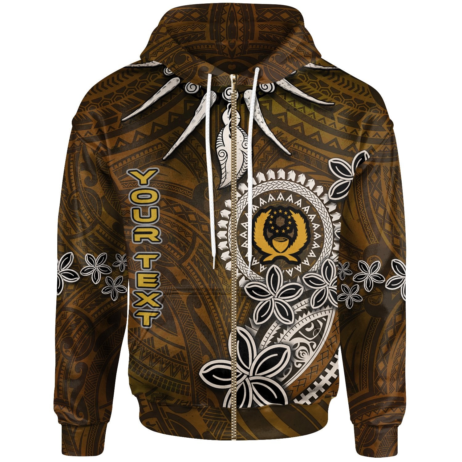 Pohnpei Custom Zip Hoodie Polynesian Boar Tusk Unisex Brown - Polynesian Pride