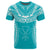 Hawaiian Kanaka Map Football Jersey T Shirt Cyan and White Roger Style - Polynesian Pride