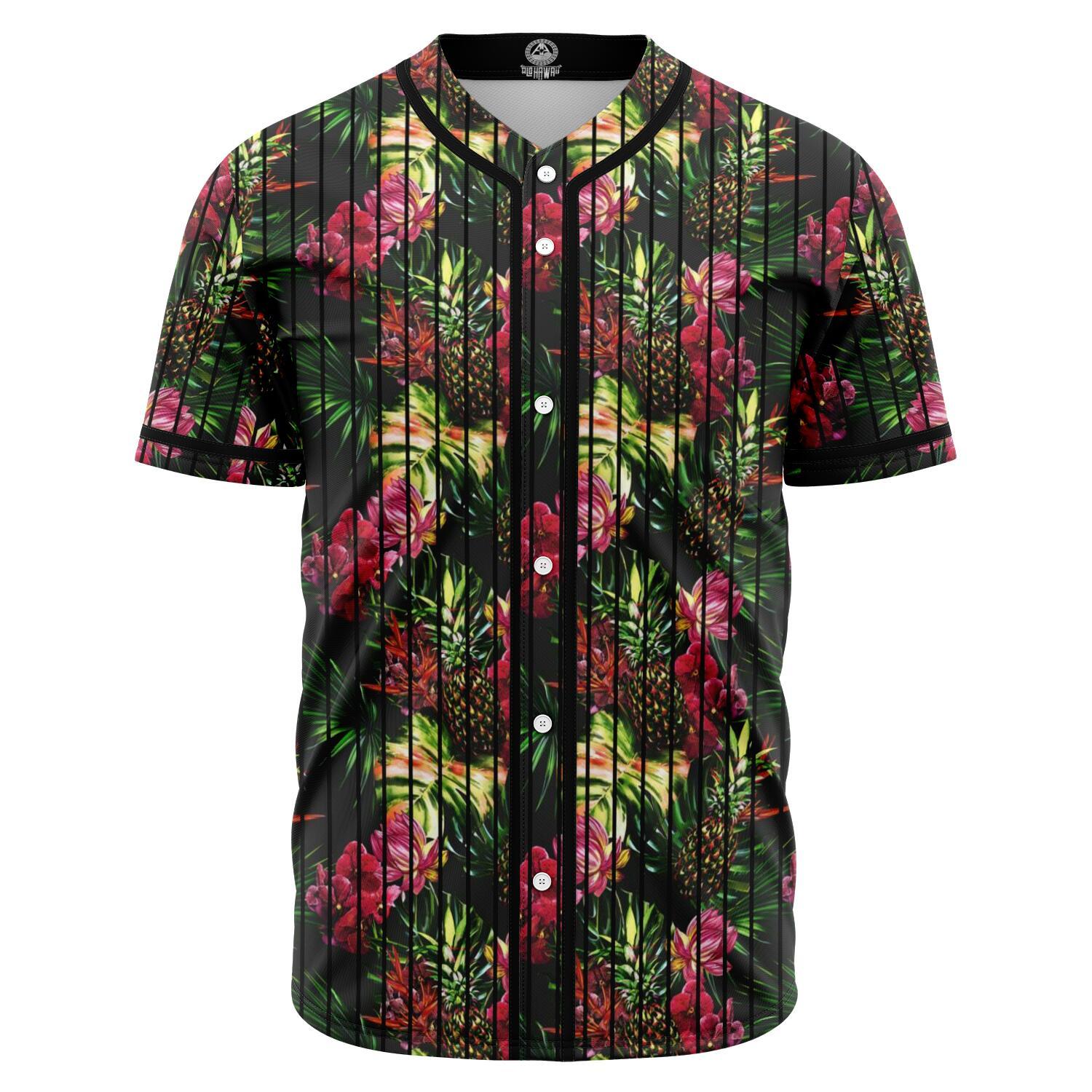 Hawaii Palm Leaves Pineapples Jungle Leaf Baseball Jersey Black - Polynesian Pride