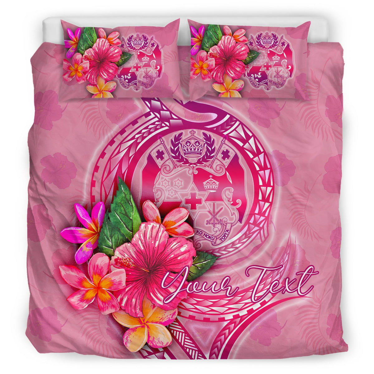 Tonga Polynesian Custom Personalised Bedding Set - Floral With Seal Pink - Polynesian Pride