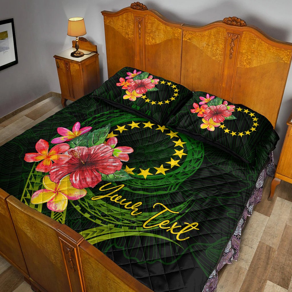Cook Islands Polynesian Custom Personalised Quilt Bed Set - Floral With Seal Flag Color - Polynesian Pride