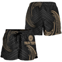 Tahiti Polynesian Custom Personalised Women's Shorts - Gold Tribal Wave - Polynesian Pride