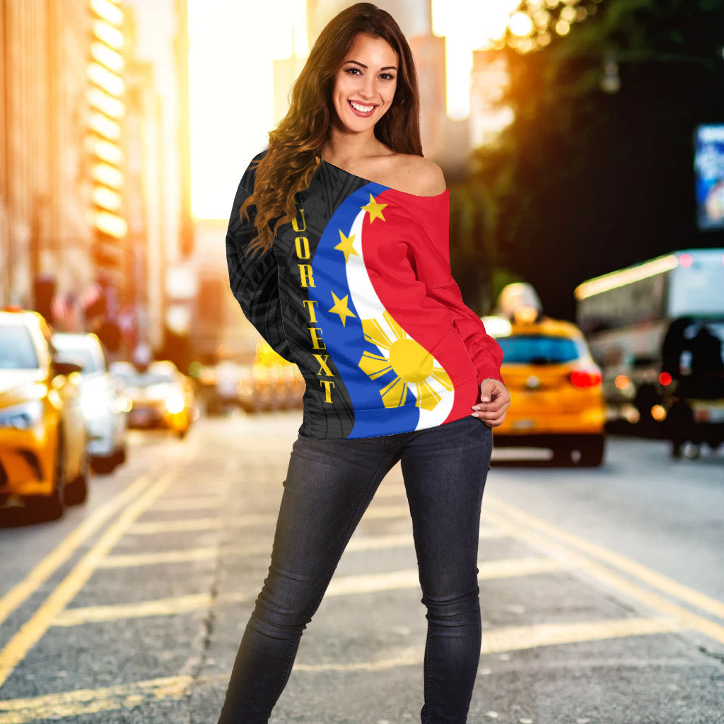 Philippines Custom Personalised Women Off Shoulder Sweater - King Lapu-Lapu Polynesian Pattern - Polynesian Pride