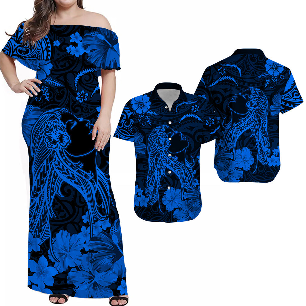 Hawaii Matching Dress and Hawaiian Shirt Polynesia Blue Beautiful Hula Girl LT13 Blue - Polynesian Pride