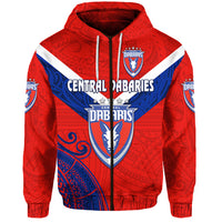 Custom Papua New Guinea Central Dabaries Zip Hoodie Rugby Red, Custom Text and Number LT8 - Polynesian Pride