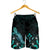 Kosrae Polynesian Men's Shorts - Turtle With Blooming Hibiscus Turquoise - Polynesian Pride