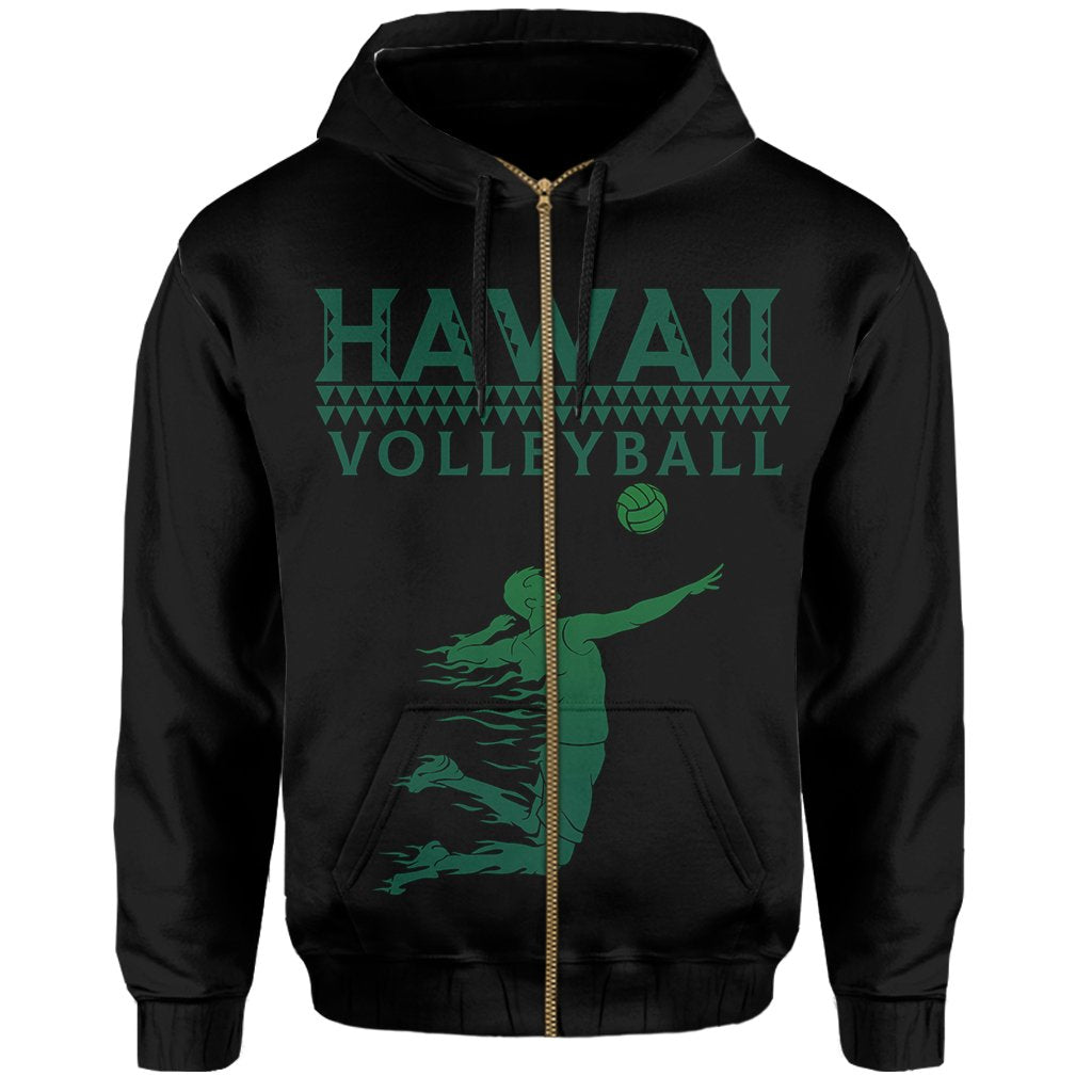 Volleyball Sport Kakau Hawaii Zip Hoodie Black - Polynesian Pride