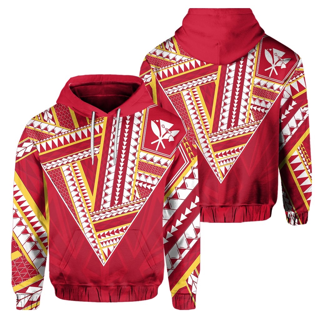 Hawaii Hoodie Football Jersey Style Red and Yellow Unisex Red - Polynesian Pride