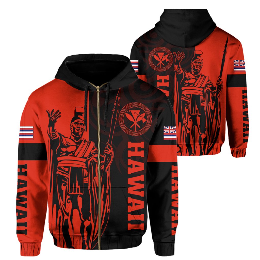 Hawaii King Polynesian Hoodie (Zip up) Lawla Style Red Unisex Red - Polynesian Pride
