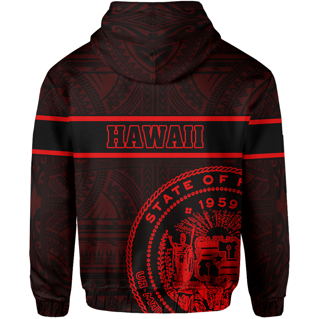 Polynesian Kakau Kanaka Seal of Hawaii Zip Hoodie Red - Polynesian Pride