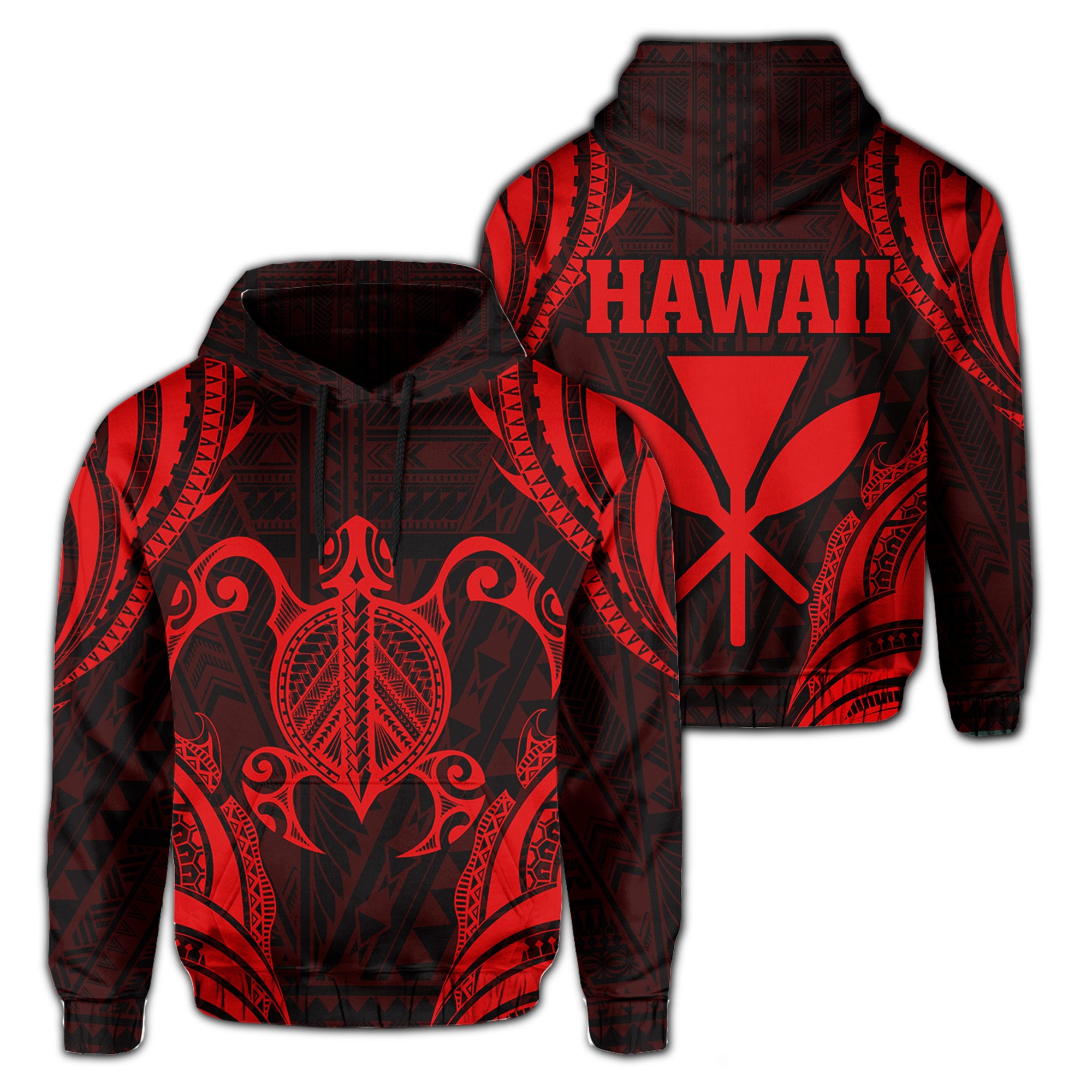 Polynesian Turtle Kanaka Maoli Hawaii Hoodie Red Unisex Red - Polynesian Pride