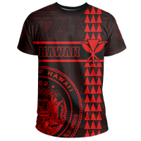 Hawaii Coat of Arms Kanaka Polynesian T Shirt Red - Polynesian Pride