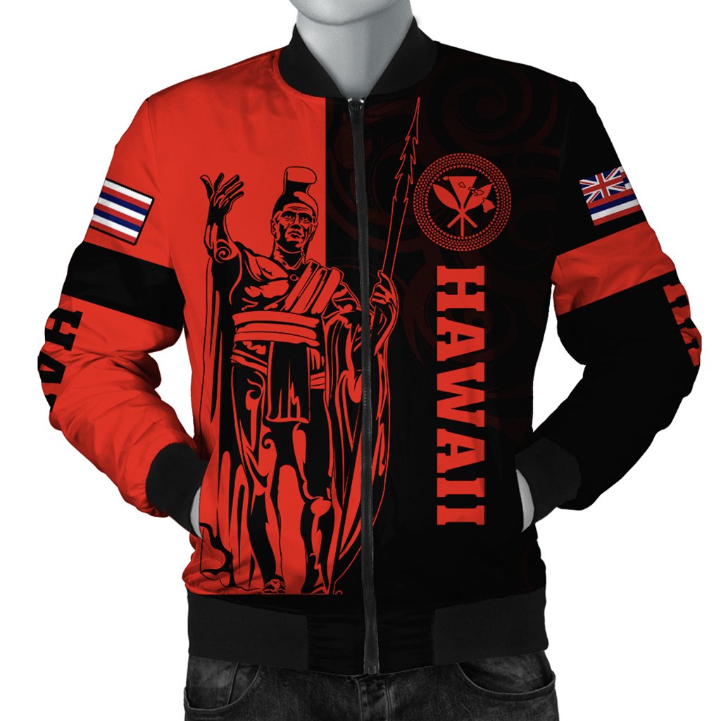 Hawaii King Polynesian Bomber Jacket - Lawla Style Red - AH Black Unisex - Polynesian Pride