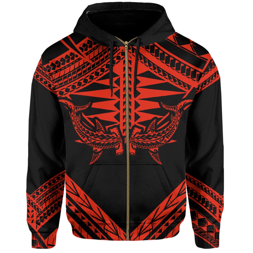 Hawaii Shark Polynesian Kanaka Red Hoodie (Zip up) Candy Style - Polynesian Pride