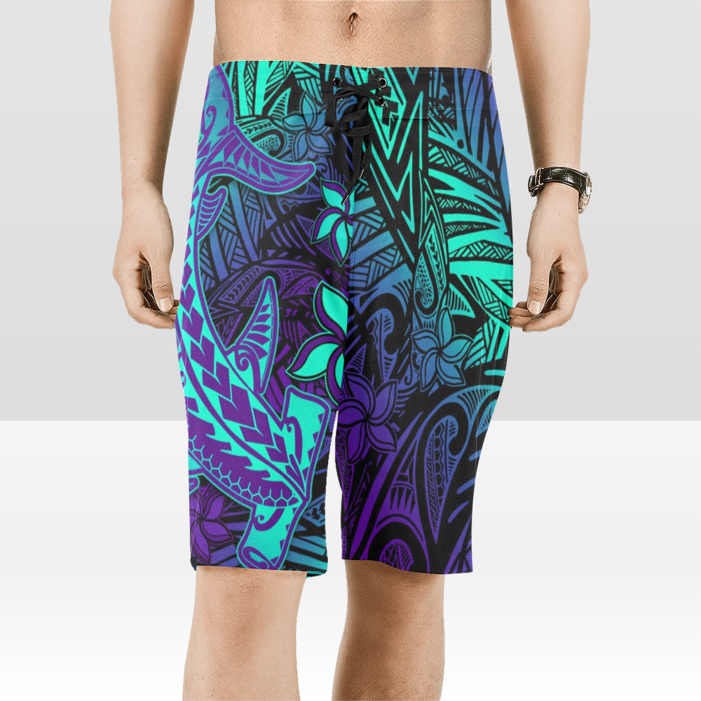 Polynesian Board Shorts Purple Paradise Hawaiian Tribal Hammerhead Shark LT14 Men Purple - Polynesian Pride