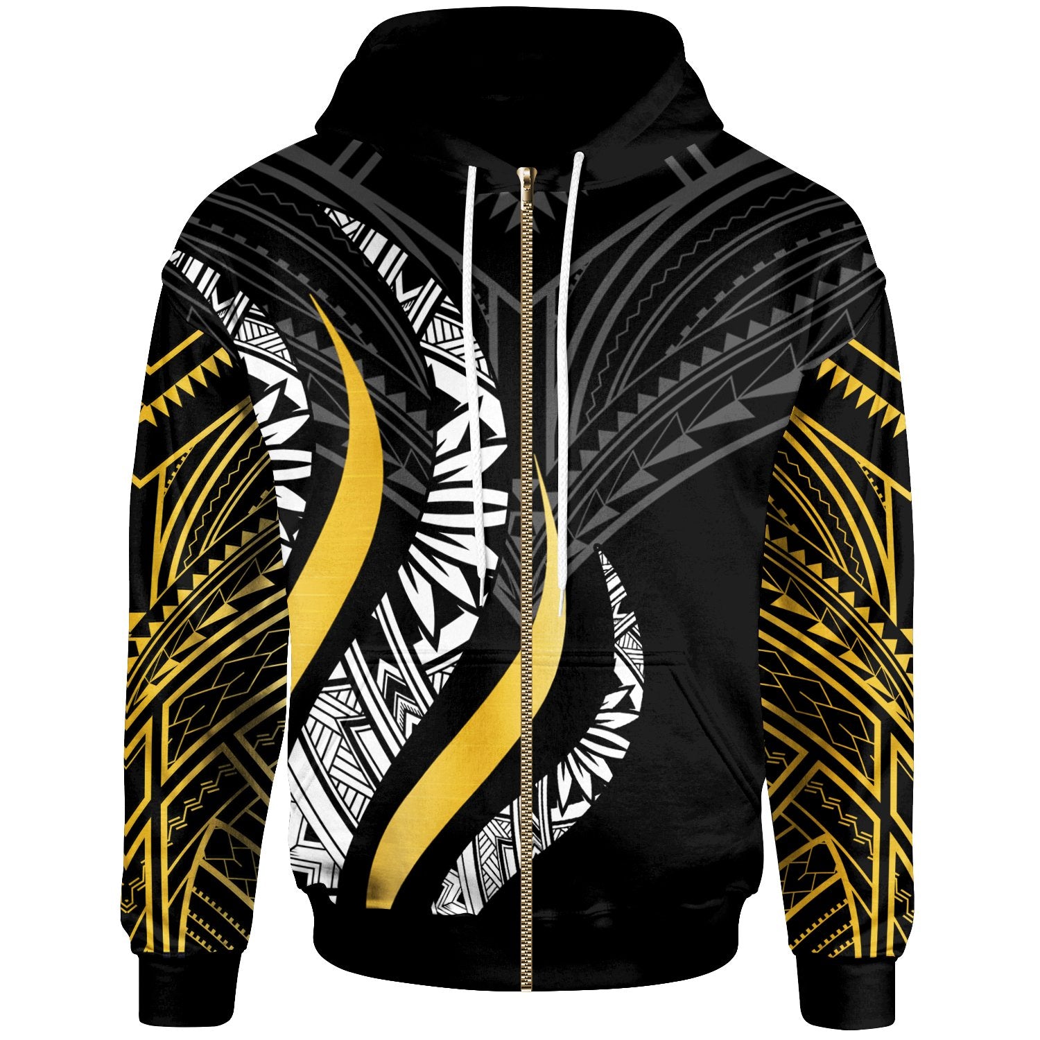 Polynesian Custom Zip Hoodie Polynesian Strong Fire Pattern Gold Unisex Gold - Polynesian Pride