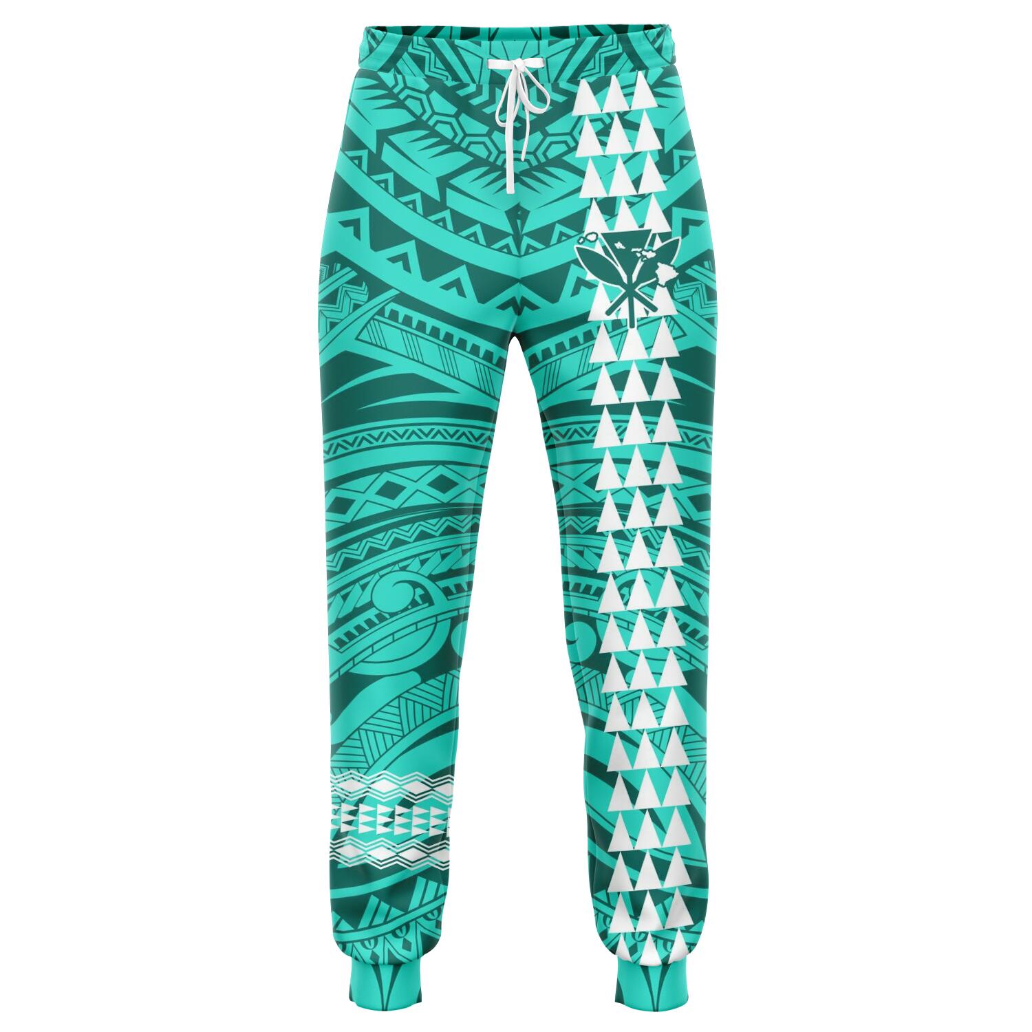 Hawaii Kanaka Map Turquoise Kakau Joggers Turquoise Unisex - Polynesian Pride