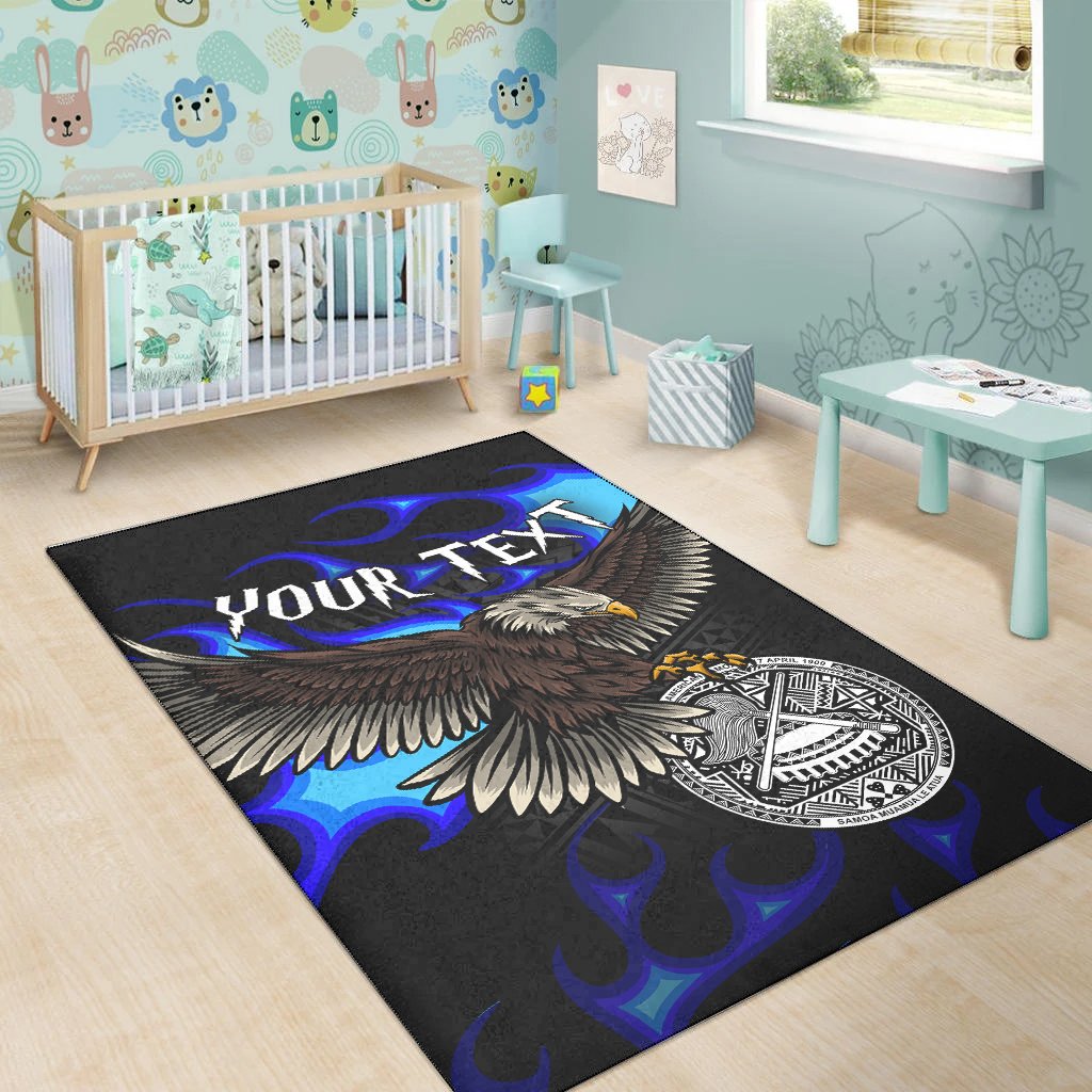 American Samoa Polynesian Custom Personalised Area Rug - Eagle With Flame Blue - Polynesian Pride