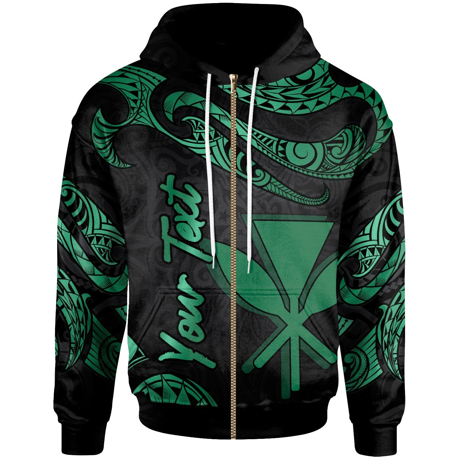 Hawaii Polynesian Custom Hoodie Zip up Polynesian Tattoo Green Version Unisex Green - Polynesian Pride