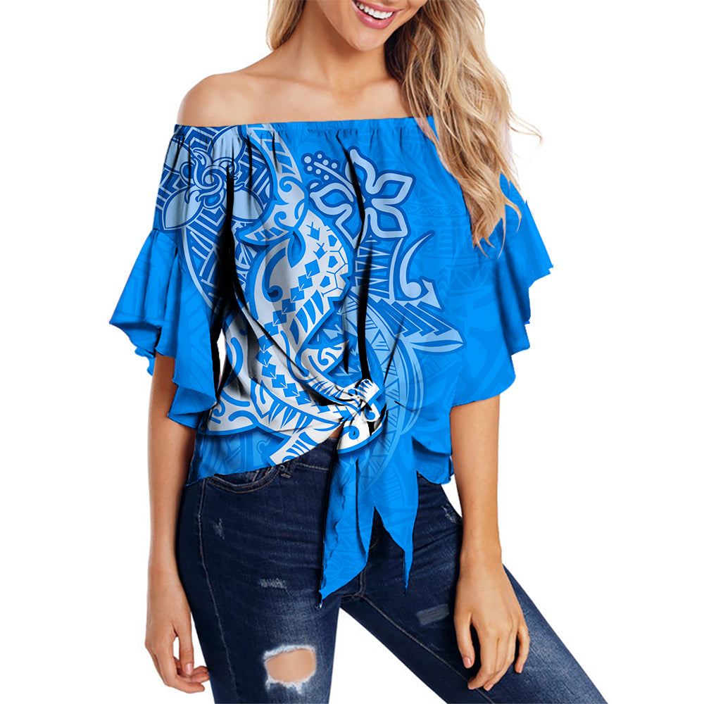 Hawaii Shark Off Shoulder Waist Wrap Top Polynesian Blue Style LT6 Female Blue - Polynesian Pride