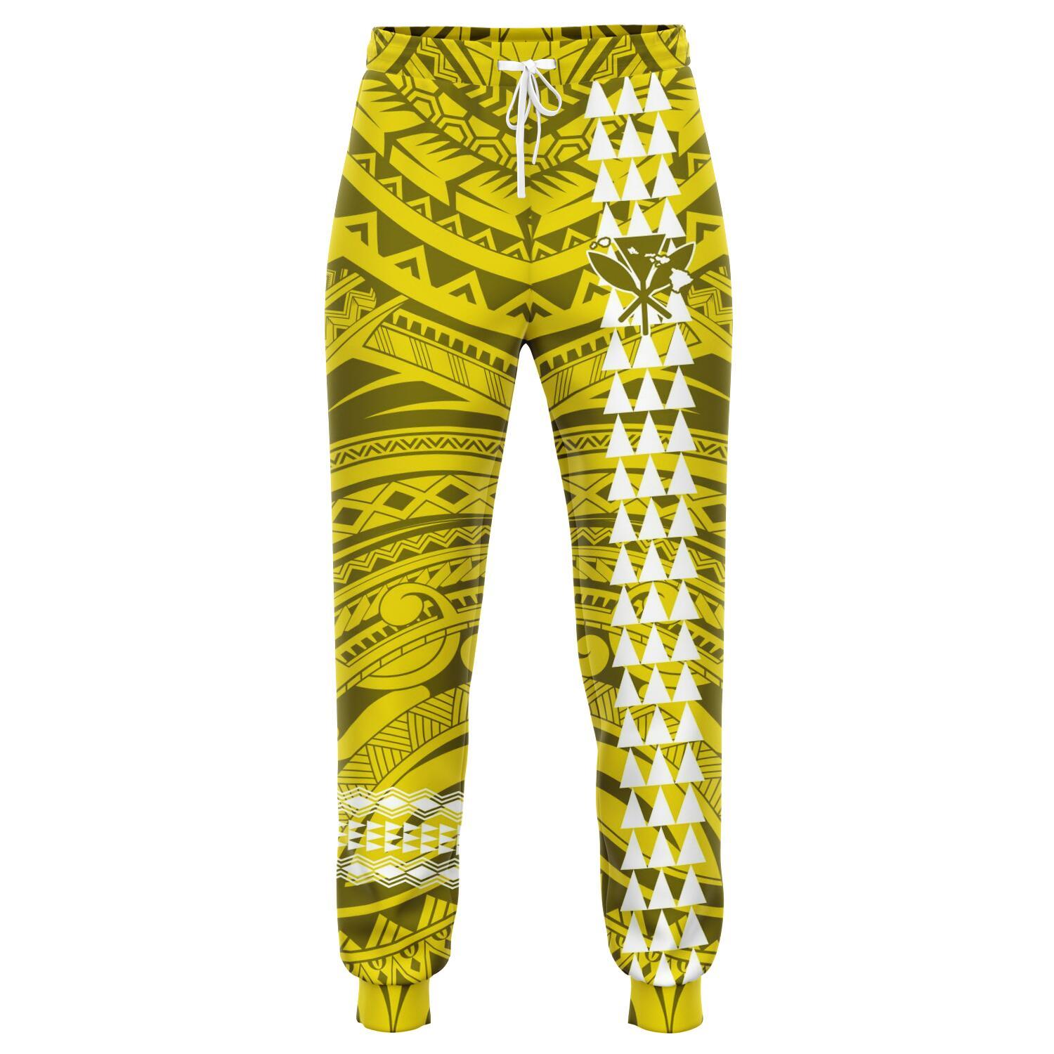 Hawaii Kanaka Map Yellow Kakau Joggers Yellow Unisex - Polynesian Pride