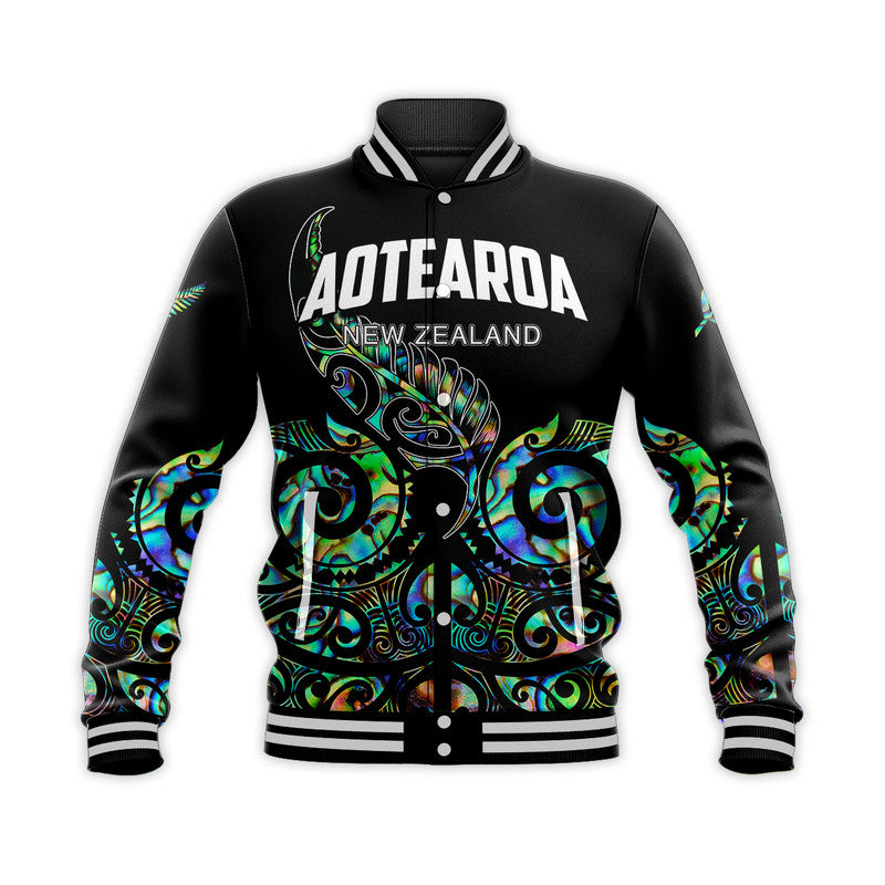 (Custom Personalised) New Zealand Rugby Baseball Jacket - Maori Fern Papua Shell style LT6 Unisex Black - Polynesian Pride