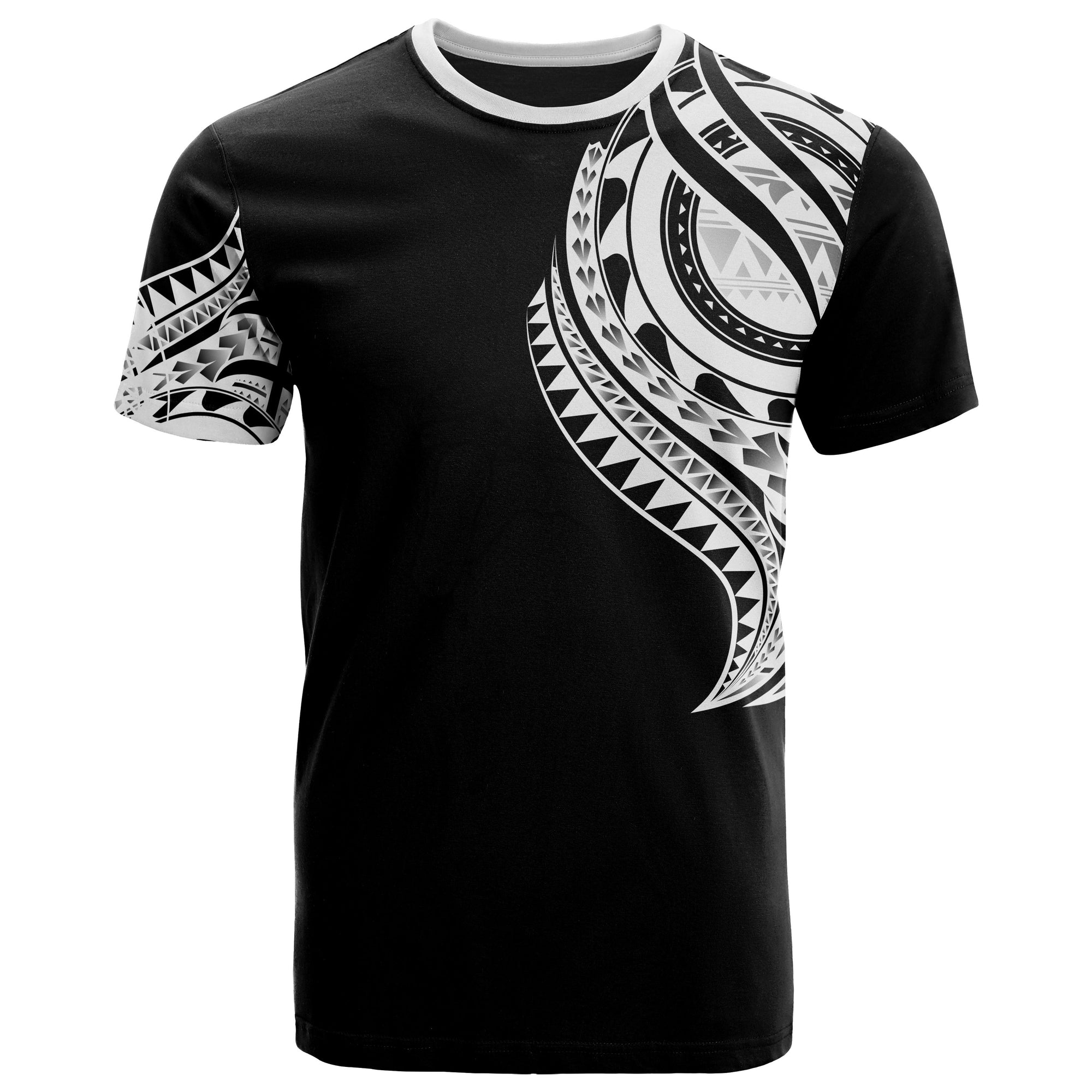 Hawaii T Shirt Hawaii Tatau White Patterns With Coat of Arms Unisex Black - Polynesian Pride