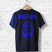 Guam T Shirt Guam Coat of Arms Polynesian Tattoo Style Blue - Polynesian Pride